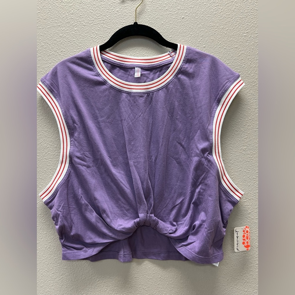 FP Movement by Free People Lavender Cropped Twist Tank with Red-Trim